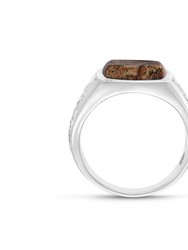 Brown Picasso Jasper Stone Signet Ring in 14K Yellow Gold Plated Sterling Silver