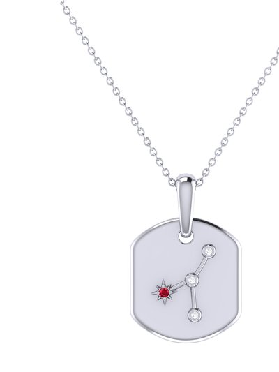 LuvMyJewelry Cancer Crab Ruby & Diamond Constellation Tag Pendant Necklace in Sterling Silver product