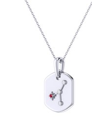 Cancer Crab Ruby & Diamond Constellation Tag Pendant Necklace in Sterling Silver