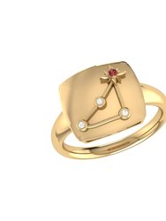 Capricorn Goat Garnet & Diamond Constellation Signet Ring in 14K Yellow Gold Vermeil on Sterling Silver - Gold