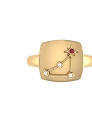 Capricorn Goat Garnet & Diamond Constellation Signet Ring in 14K Yellow Gold Vermeil on Sterling Silver