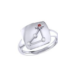 Capricorn Goat Garnet & Diamond Constellation Signet Ring In Sterling Silver - Silver