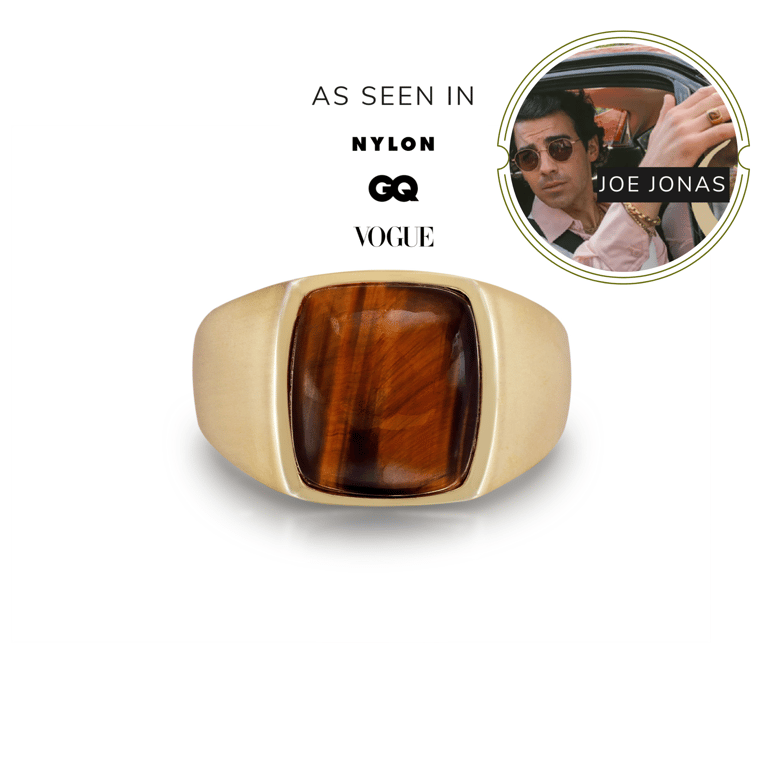 Chatoyant Red Tiger Eye Quartz Stone Signet Ring in 14K Yellow Gold Plated Sterling Silver - Gold
