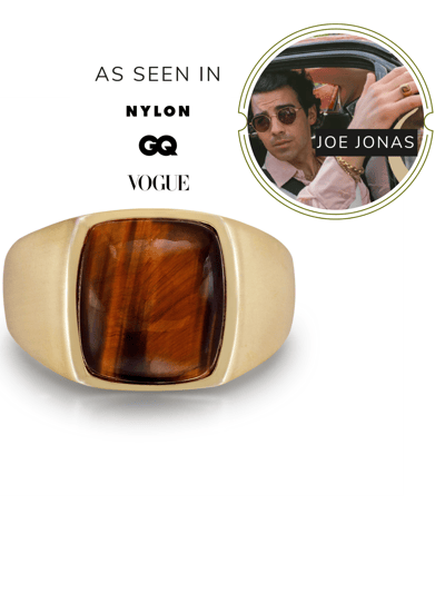 LuvMyJewelry Chatoyant Red Tiger Eye Quartz Stone Signet Ring in 14K Yellow Gold Plated Sterling Silver product