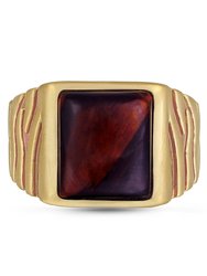 Chatoyant Red Tiger Eye Stone Signet Ring in Brown Rhodium & 14K Yellow Gold Plated Sterling Silver - Gold