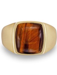 Chatoyant Yellow Tiger Eye Signet Ring in 14K Yellow Gold Plated Sterling Silver - Gold