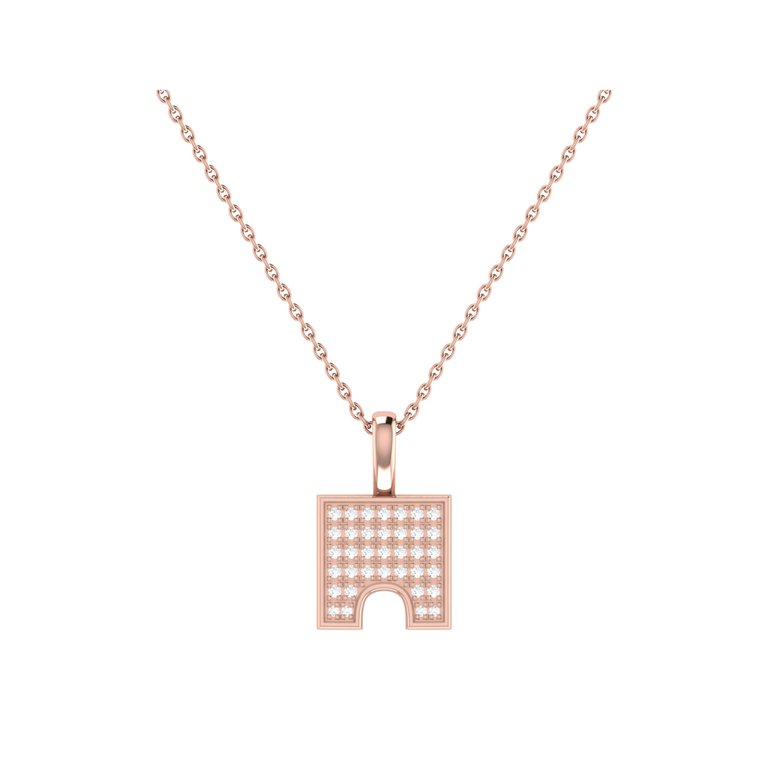 City Arches Square Diamond Pendant In 14K Rose Gold Vermeil On Sterling Silver - Rose Gold