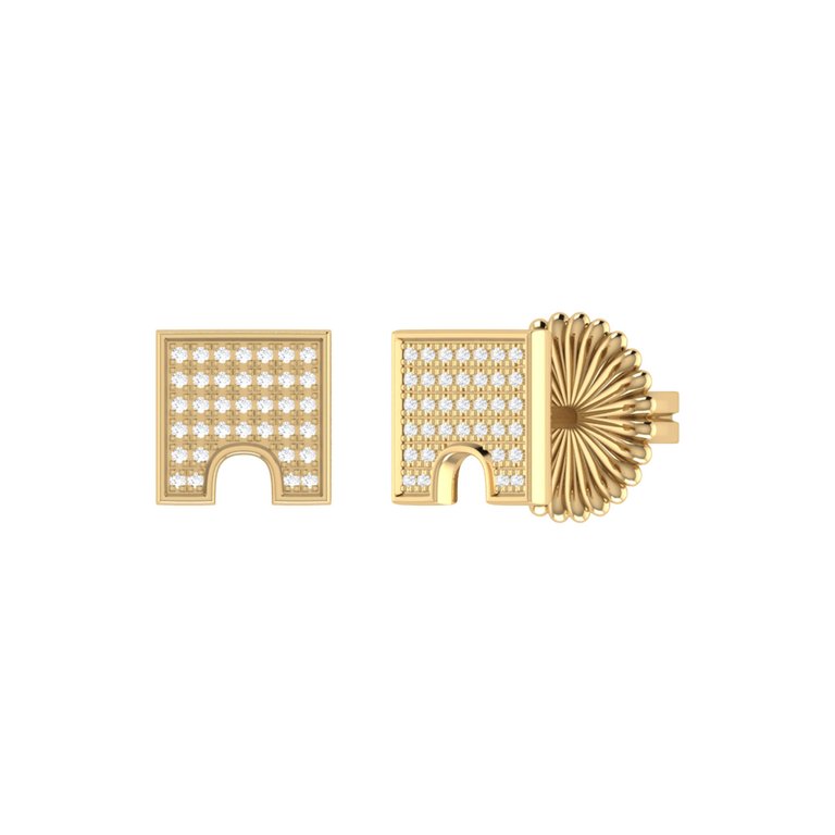 City Arches Square Diamond Stud Earrings in 14K Yellow Gold Vermeil on Sterling Silver - Gold