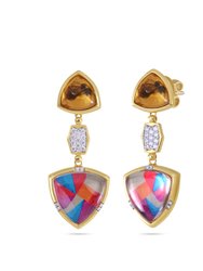 Colorful Canvas Diamond & Citrine Earrings In 14K Yellow Gold Plated Sterling Silver