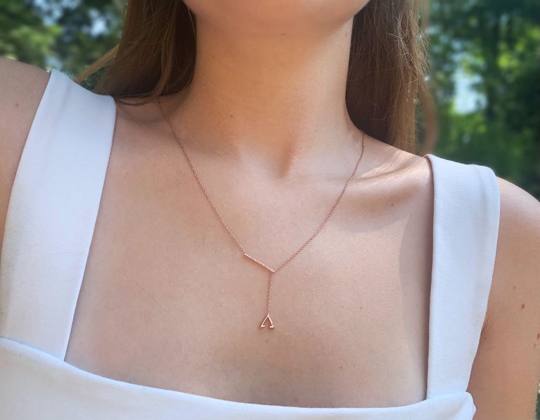 Crane Lariat Bolo Adjustable Triangle Diamond Necklace in 14K Rose Gold Vermeil on Sterling Silver