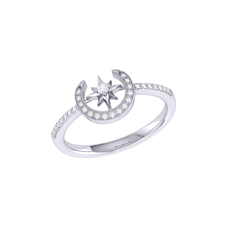 Crescent North Star Diamond Ring In Sterling Silver - Silver