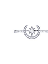 Crescent North Star Diamond Ring In Sterling Silver