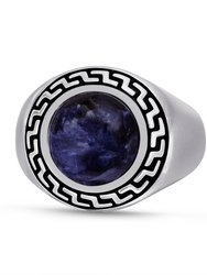 Dark Blue Sodalite Stone Signet Ring in Black Rhodium Plated Sterling Silver - Silver