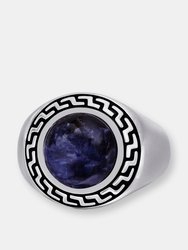 Dark Blue Sodalite Stone Signet Ring in Black Rhodium Plated Sterling Silver