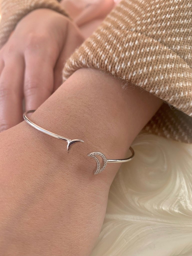 Date Night Double Crescent Adjustable Diamond Cuff In Sterling Silver