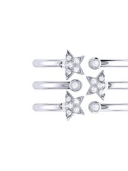 Dazzling Star Bezel Trio Diamond Ring In Sterling Silver