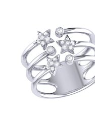 Dazzling Star Bezel Trio Diamond Ring In Sterling Silver - Silver