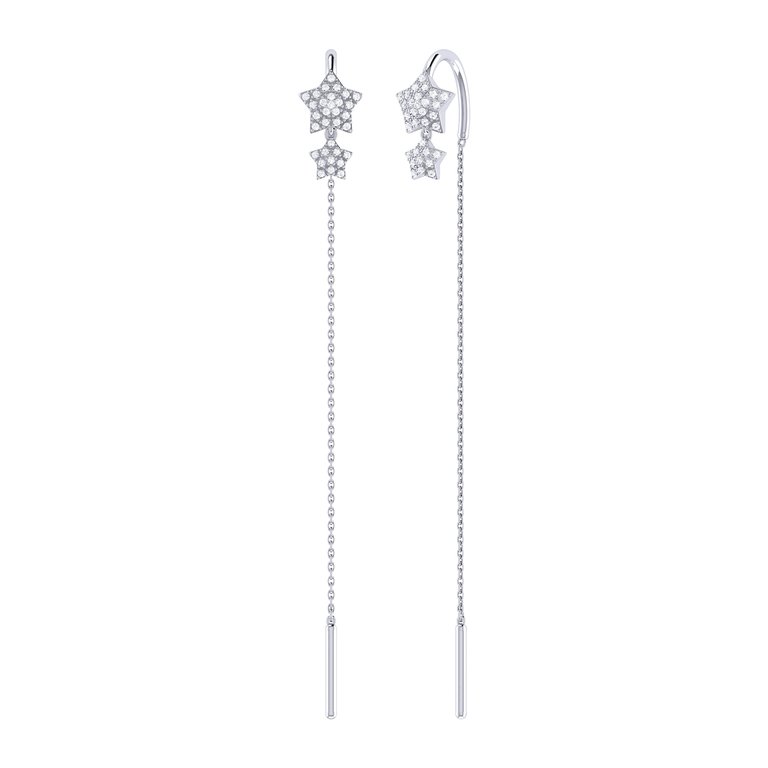 Dazzling Star Duo Tack-In Diamond Earrings In Sterling Silver - Silver