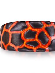 Earth & Fire Black Rhodium Plated Sterling Silver Textured Red Orange Enamel Band Ring - Black Rhodium