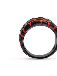 Earth & Fire Black Rhodium Plated Sterling Silver Textured Red Orange Enamel Band Ring