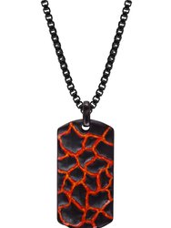 Earth & Fire Black Rhodium Plated Sterling Silver Textured Red Orange Enamel Tag - Black Rhodium