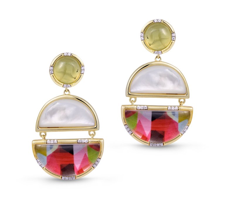 Envy Me Dangle Prehnite & Moonstone Diamond Earrings in 14K Yellow Gold Plated Sterling Silver - Gold