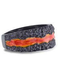 Fire in My Soul Black Rhodium Plated Sterling Silver Textured Red Orange Enamel Band Ring