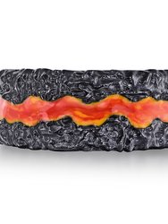 Fire in My Soul Black Rhodium Plated Sterling Silver Textured Red Orange Enamel Band Ring - Black Rhodium
