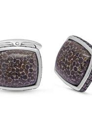Fossil Agate Stone Cufflinks in Black Rhodium Plated Sterling Silver