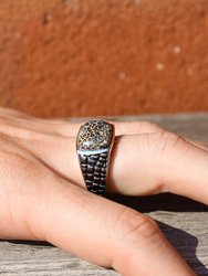 Fossil Agate Stone Signet Ring in Black Rhodium Plated Sterling Silver