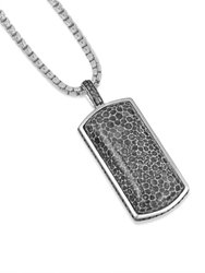 Fossil Agate Stone Tag in Black Rhodium Plated Sterling Silver