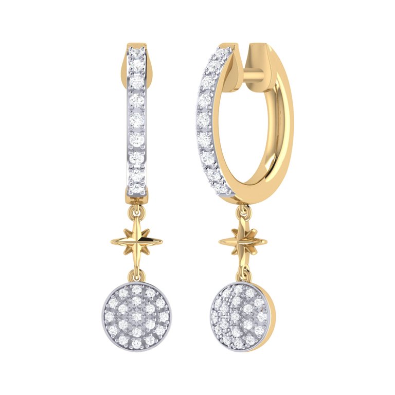 Full Moon Star Diamond Hoop Earrings In 14K Yellow Gold Vermeil On Sterling Silver - Yellow Gold