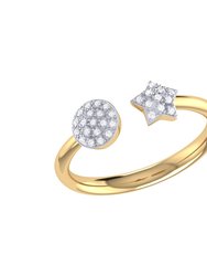Full Moon Star Diamond Open Ring In 14K Yellow Gold Vermeil On Sterling Silver - Yellow Gold