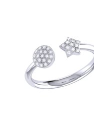 Full Moon Star Diamond Open Ring In Sterling Silver - Silver