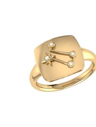 Gemini Twin Moonstone & Diamond Constellation Signet Ring In 14K Yellow Gold Vermeil On Sterling Silver - Yellow Gold