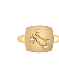 Gemini Twin Moonstone & Diamond Constellation Signet Ring In 14K Yellow Gold Vermeil On Sterling Silver