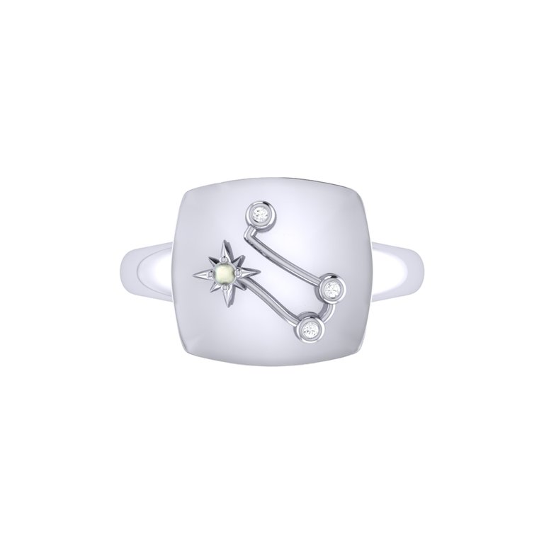 Gemini Twin Moonstone & Diamond Constellation Signet Ring In Sterling Silver