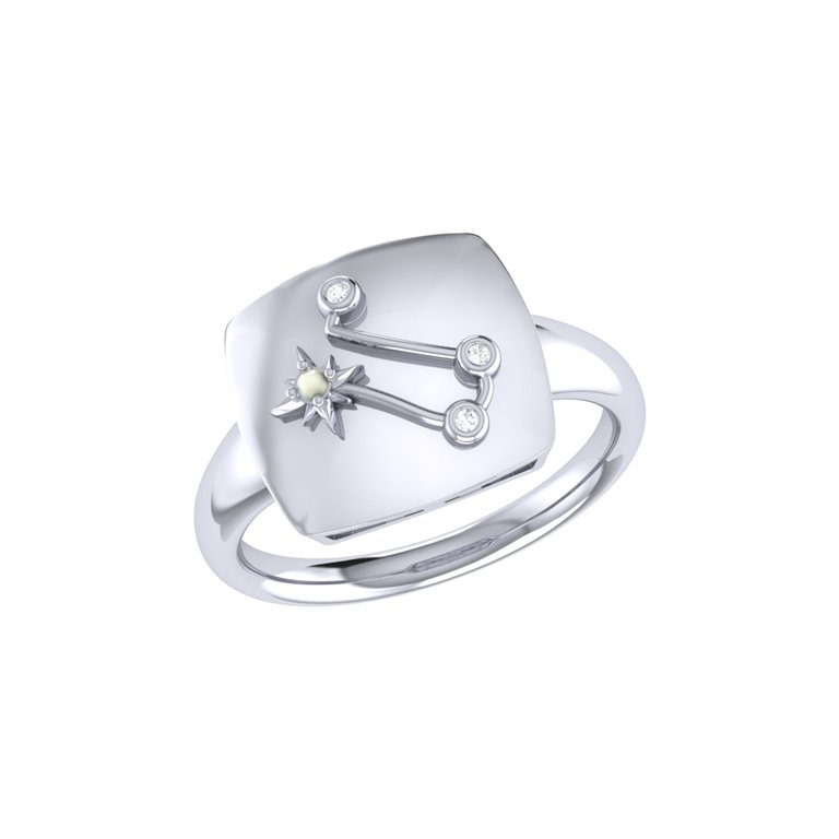 Gemini Twin Moonstone & Diamond Constellation Signet Ring In Sterling Silver - Silver