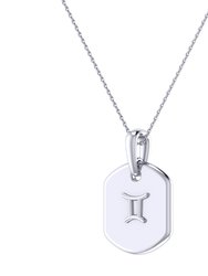 Gemini Twin Moonstone & Diamond Constellation Tag Pendant Necklace In Sterling Silver