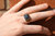Grey Picture Agate Stone Signet Ring in Brown Rhodium Plated Sterling Silver