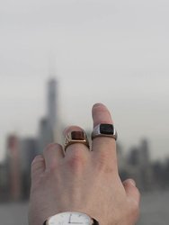 Grey Picture Jasper Stone Signet Ring in Sterling Silver