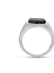 Grey Picture Jasper Stone Signet Ring in Sterling Silver