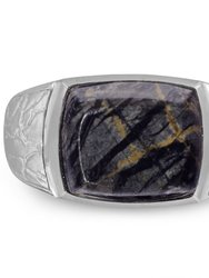 Grey Picture Jasper Stone Signet Ring in Sterling Silver - Silver