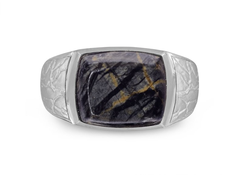 Grey Picture Jasper Stone Signet Ring in Sterling Silver - Silver