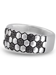 Kick & Goal Soccer Black Rhodium Plated Sterling Silver Black Diamond Band Ring