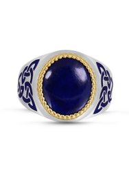 Lapis Lazuli Stone Signet Ring In Sterling Silver With Enamel - Sterling Silver