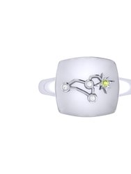 Leo Lion Peridot & Diamond Constellation Signet Ring in Sterling Silver