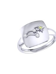 Leo Lion Peridot & Diamond Constellation Signet Ring in Sterling Silver - Silver