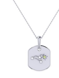 Leo Lion Peridot & Diamond Constellation Tag Pendant Necklace In Sterling Silver - Silver