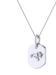 Leo Lion Peridot & Diamond Constellation Tag Pendant Necklace In Sterling Silver